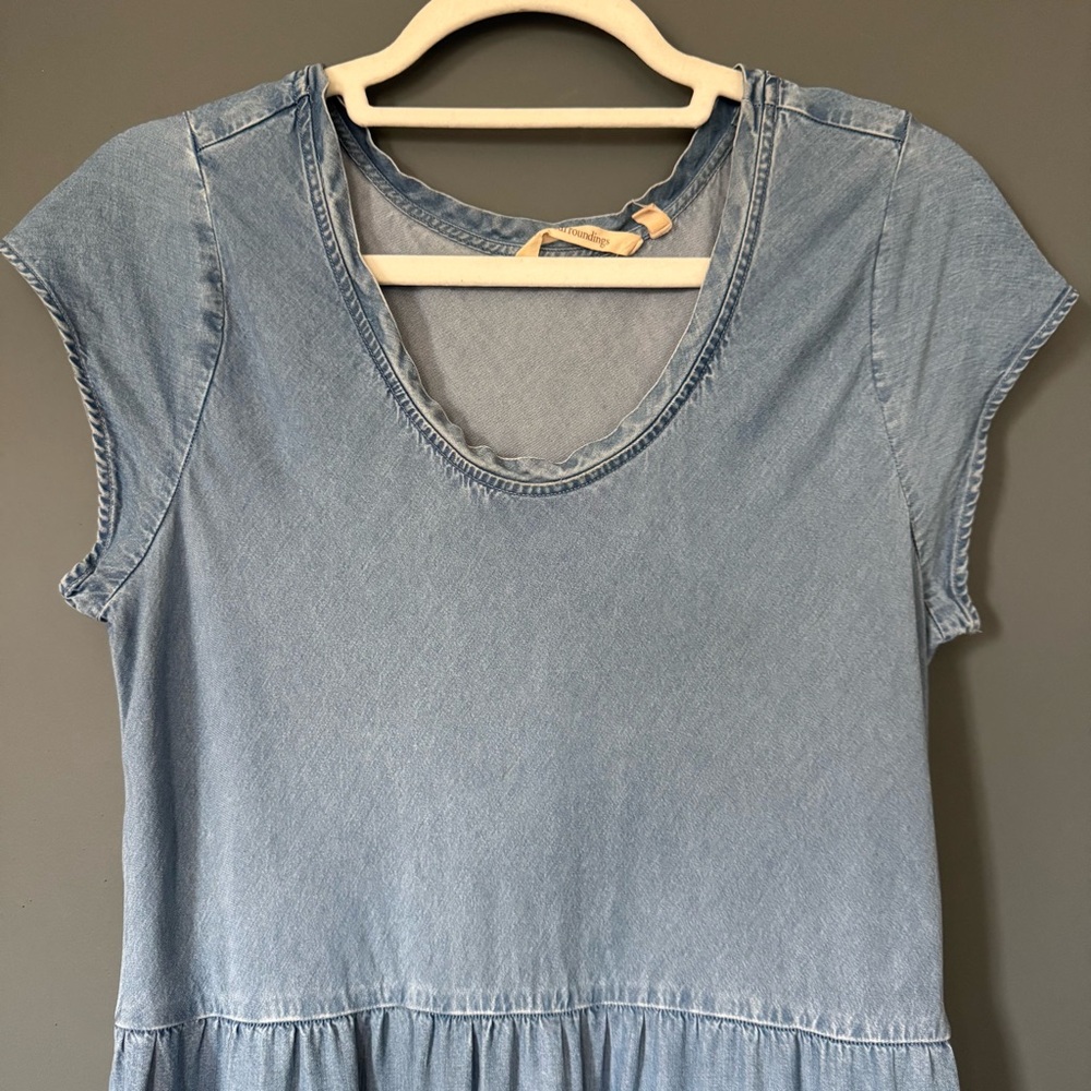 Soft Surroundings Kara Tiered Chambray Midi Dress Size Petite Medium Lyocell - Picture 3 of 14